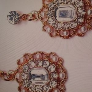 Gold with Pearl and White Crystal Rectangular Post Back